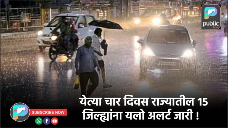 येत्या चार दिवस राज्यातील १५ जिल्ह्यांना यलो अलर्ट जारी !