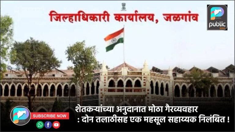 शेतकऱ्यांच्या अनुदानात मोठा गैरव्यवहार : दोन तलाठीसह एक महसूल सहाय्यक निलंबित !