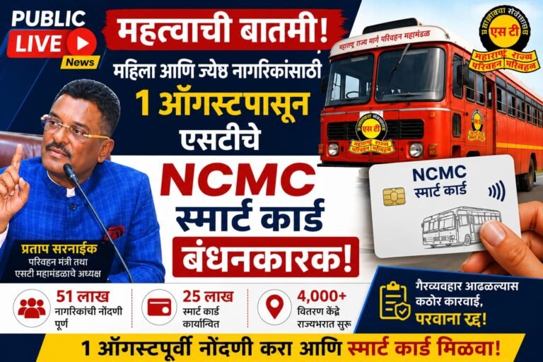 एसटी प्रवासासाठी १ ऑगस्टपासून NCMC स्मार्ट कार्ड बंधनकारक; राज्यभरात ४ हजारांहून अधिक वितरण केंद्रे सुरू
