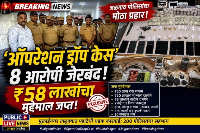 जळगाव पोलिसांची ‘ऑपरेशन ड्रॉप केस’ मोहीम; मुक्ताईनगर तालुक्यातील गावांवर पहाटे छापे, ५८ लाखांचा मुद्देमाल जप्त