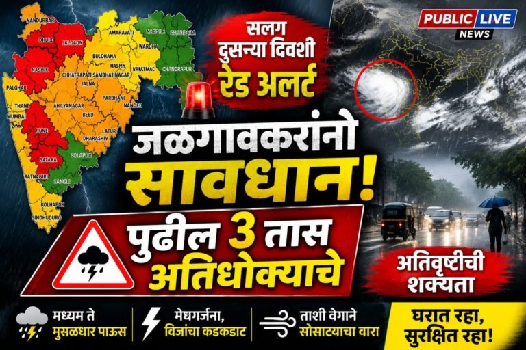 जळगावकरांनी सतर्क राहा! सलग दुसऱ्या दिवशी रेड अलर्ट; पुढील ३ तास अतिवृष्टीची शक्यता